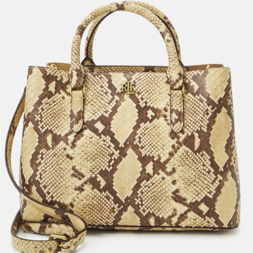 Ralph Lauren NWTs Leather Marcy satchel purse bag  $375 brown beige handle strap